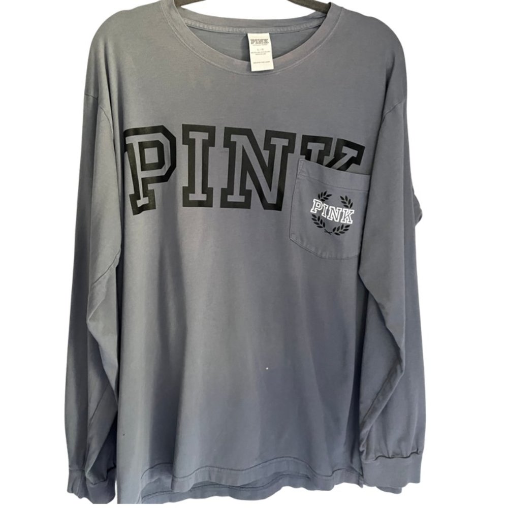 VS PINK Gray Long-Sleeve Shirt with Front Pocket Detail Size L